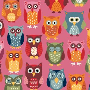 Tecido Makower Autumn Days – Owls Pink