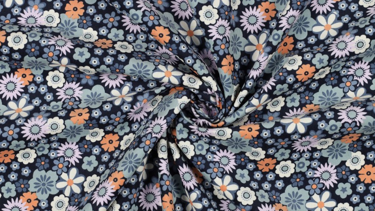 Tecido de Bombazine – Flowers Navy - Image 4