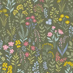 Tecido Makower Petite Fleur, Meadow Green