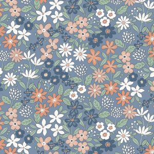 Tecido Jersey Flores em Azul Sombra