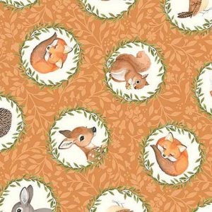 Tecido Woodland Babes Rust Tossed Circles