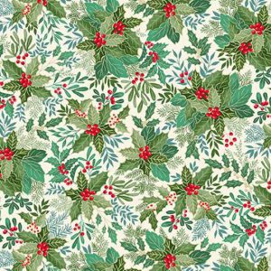 Tecido de Natal Good Tidings Holly Bush Cream