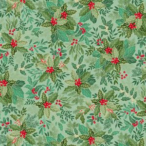 Tecido de Natal Good Tidings Holly Bush Light Green