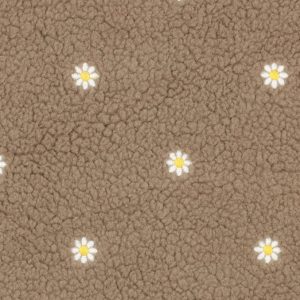 Tecido Peluche Bordado com Flores em Castanho