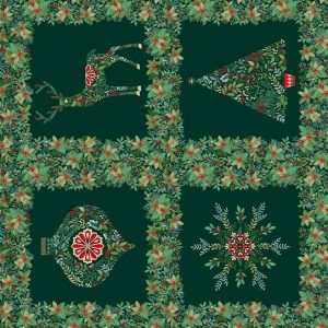 Tecido de Natal Good Tidings  Blocks Panel – Green