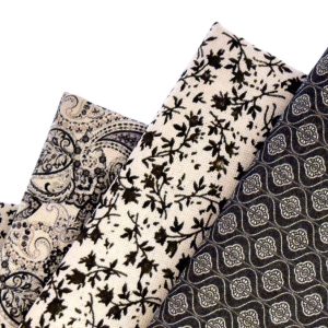 Conjunto de Tecidos Paisley Nights – 4 Padrões Monocromáticos 100% Algodão (75x50cm)